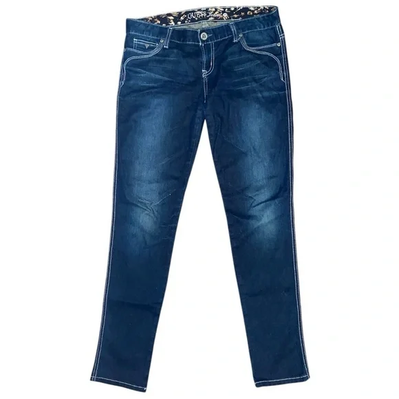 GUESS Jeans Women’s Y2K Distressed Skinny Fit Dark Blue Denim in Size 12 - Picture 1 of 8